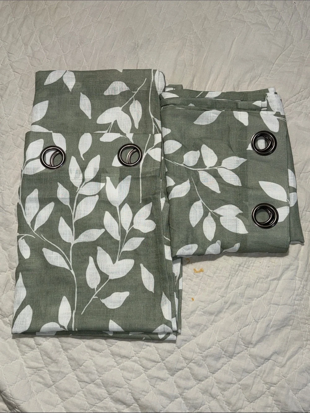 Treatmentex Curtain Panels Sage Green White Leaf Print Grommet Top Set